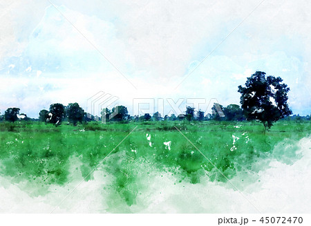 Abstract green tree landscape watercolor painting 45072470