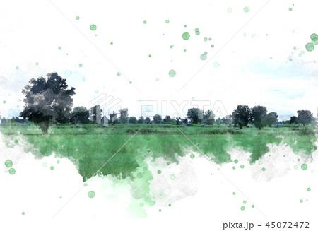 Abstract green tree landscape watercolor painting 45072472