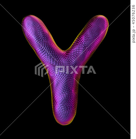 Letter Y made of natural purple snake skin texture isolated on black. 45076236