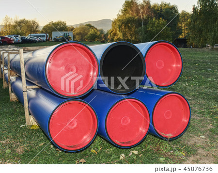 HDPE pipe, water supply stacked at building site 45076736