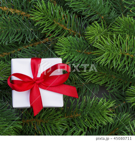 Gift box and christmas tree branches Gift box and christmas tree branches 45080711