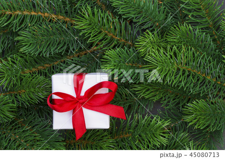 Gift box and christmas tree branches Gift box and christmas tree branches 45080713