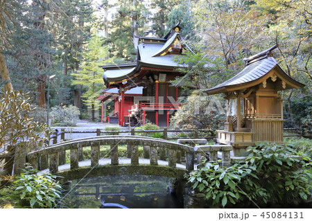 花園神社の楼門と池　北茨城市 45084131