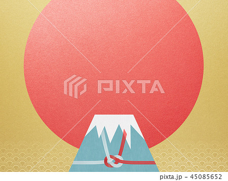和-背景-富士山-日の出-和風-和柄-正月-年賀-水引 45085652