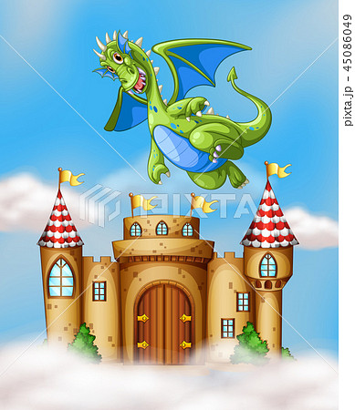 Dragon flying over castle 45086049