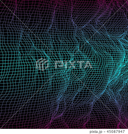 Digital landscape with mountains or clouds made of line grid 45087947