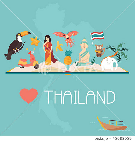 Thailand bright poster with landmarks and symbols 45088059