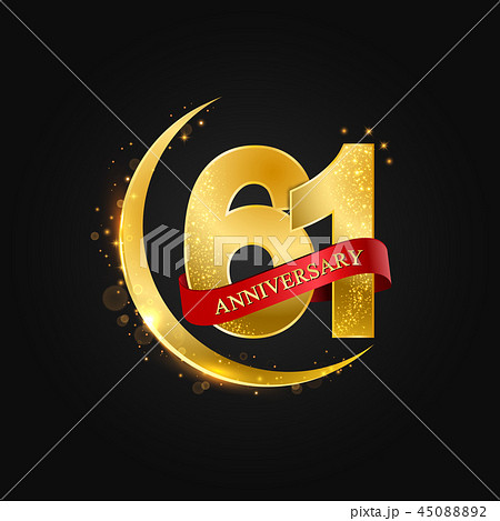 61 years anniversary gold half moon and glitter. 45088892