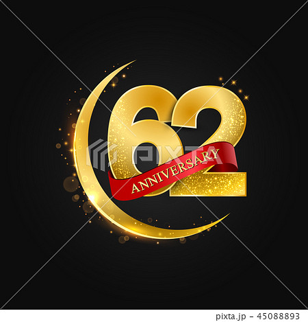 62 years anniversary gold half moon and glitter. 62 years anniversary gold half moon and glitter. 45088893