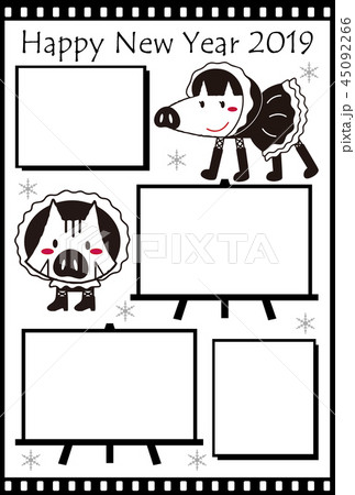 ペットや家族の写真を入れられる年賀状 ゴスロリ 亥 フォトフレームのイラスト素材
