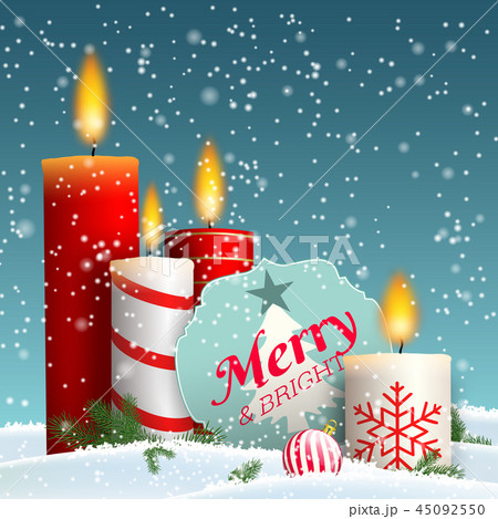 Christmas still-life with group of candles in snow Christmas still-life with group of candles in snow 45092550