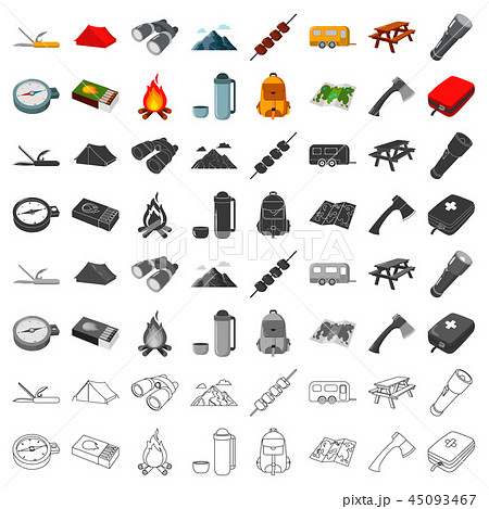 Rest in the camping cartoon icons in set collection for design. Camping and equipment vector symbol Rest in the camping cartoon icons in set collection for design. Camping and equipment vector symbol 45093467