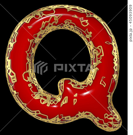 Golden shining metallic 3D with red paint symbol capital letter Q - uppercase isolated on black. 3d Golden shining metallic 3D with red paint symbol capital letter Q - uppercase isolated on black. 3d 45093909