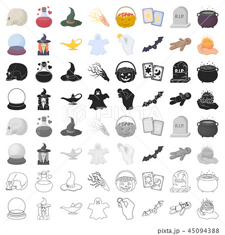 cartoon and white magic cartoon icons in set collection for design. Attributes and sorceress 45094388