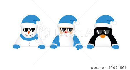cool snowman santa and penguin cartoon with sunglasses in blue c cool snowman santa and penguin cartoon with sunglasses in blue c 45094861