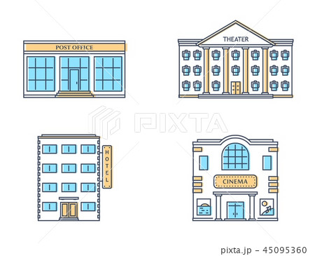 Buildings set. Theater, post office, hotel, cinema 45095360
