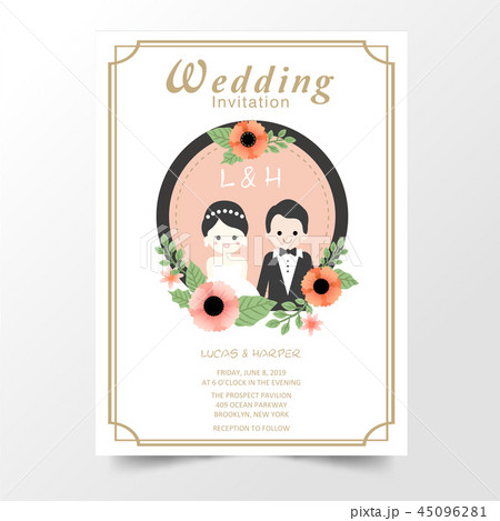 Fashion couple cartoon wedding invitation... - Stock Illustration  [45096281] - PIXTA
