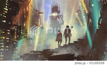 couple in the futuristic world 45100309