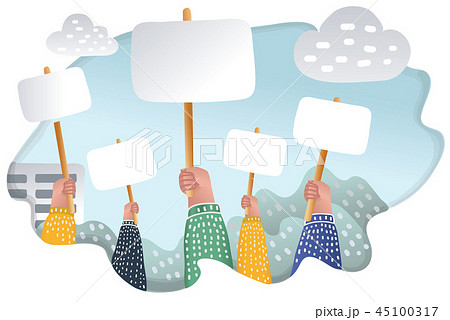 People holding empty banners. Blank banners 45100317