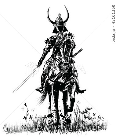 Samourai with sword on a horseのイラスト素材 [45101360] - PIXTA