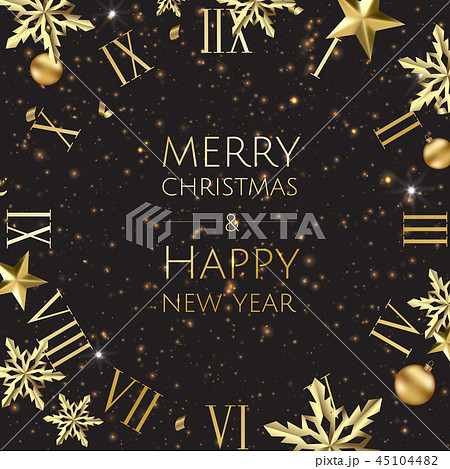 New year golden background with vintage clock. 45104482