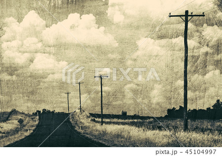 Retro grunge textured black and white country road Retro grunge textured black and white country road 45104997