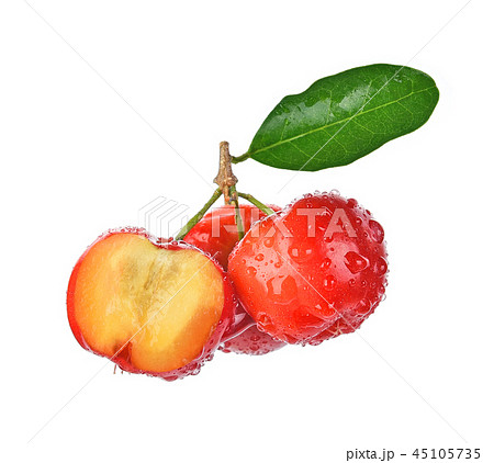 Barbados cherry,with drops of water isolated 45105735