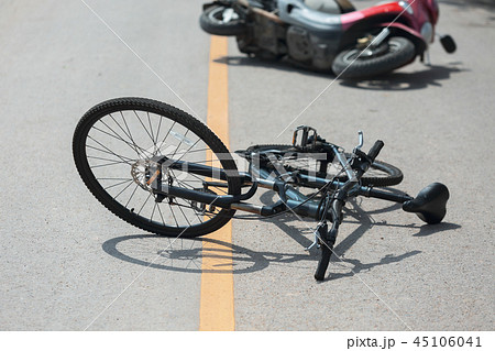 Accident motorcycle crash with bicycle on road Accident motorcycle crash with bicycle on road 45106041