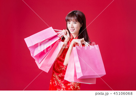 cheongsam woman show shopping bags cheongsam woman show shopping bags 45106068