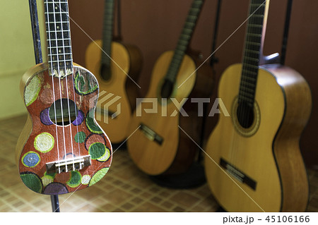 Close up view of an ukulele Close up view of an ukulele 45106166