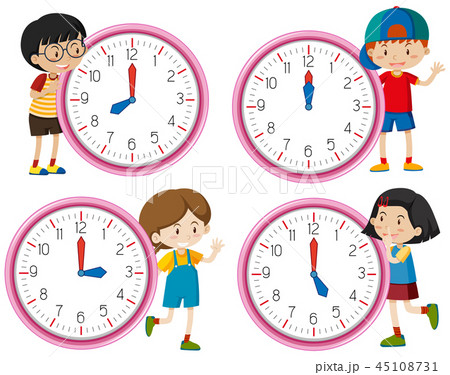 Clock with children character Clock with children character 45108731