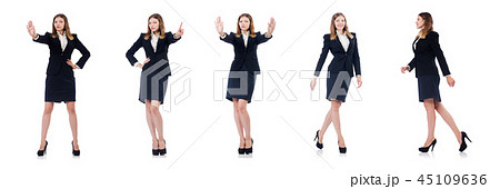 Businesswoman in business concept isolated on white Businesswoman in business concept isolated on white 45109636