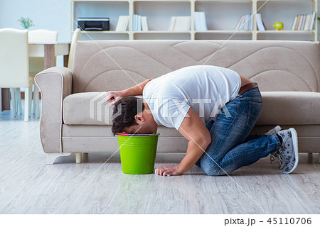 Sick man suffering at home from infection and bad stomach Sick man suffering at home from infection and bad stomach 45110706