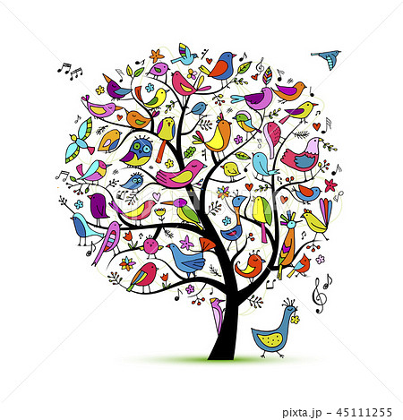 Tree with birds, sketch for your design 45111255