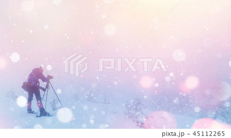 Winter landscape trees in hoarfrost, background with some soft h 45112265