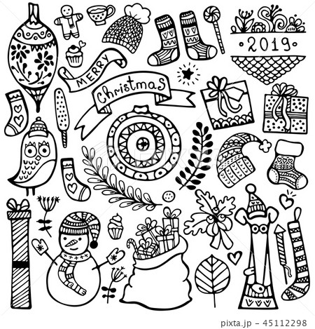 Set of cute hand-drawn Christmas elements 45112298