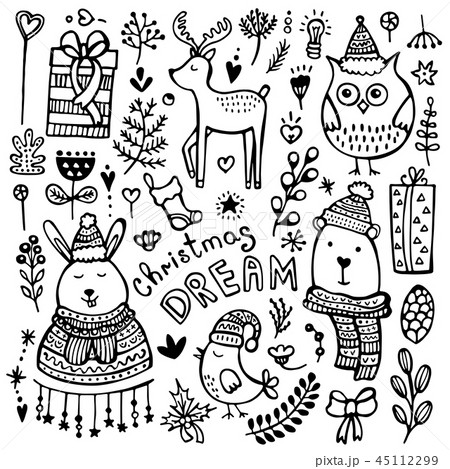 Set of cute hand-drawn Christmas elements 45112299
