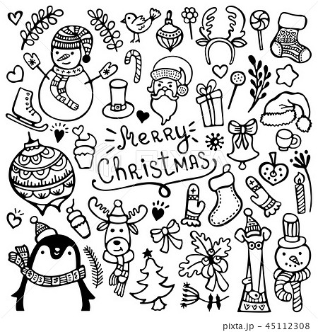 Set of cute hand-drawn Christmas elements 45112308