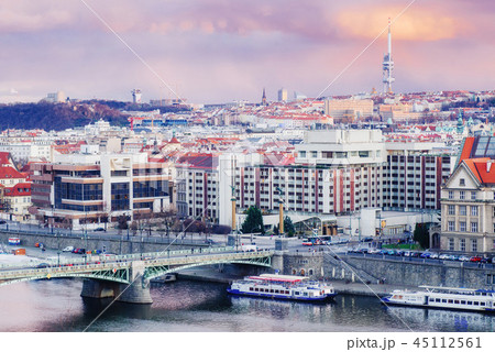 view of bridges on the Vltava river and the historical center view of bridges on the Vltava river and the historical center 45112561