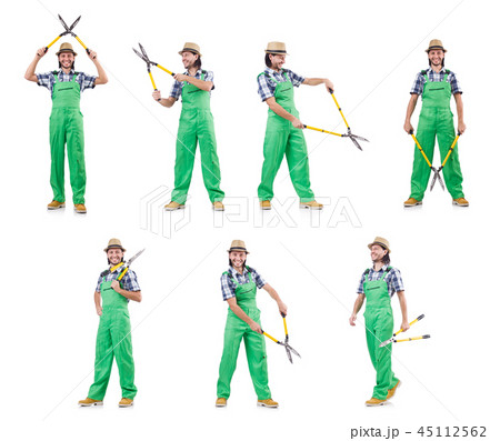 Funny man with shears isolated on white 45112562