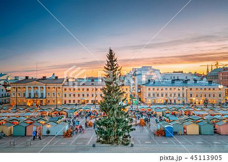 Helsinki, Finland. Christmas Xmas Market With Christmas Tree On  45113905