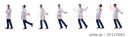 Young doctor physician standing walking isolated on white backgr Young doctor physician standing walking isolated on white backgr 45115083