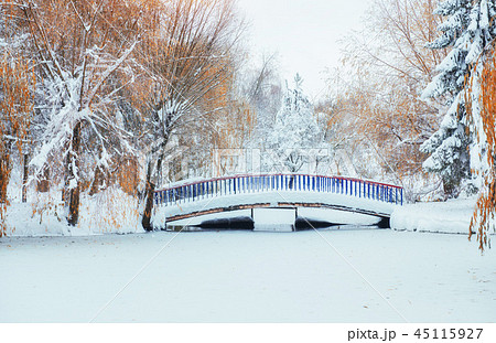 bridge over the river in winter. 45115927