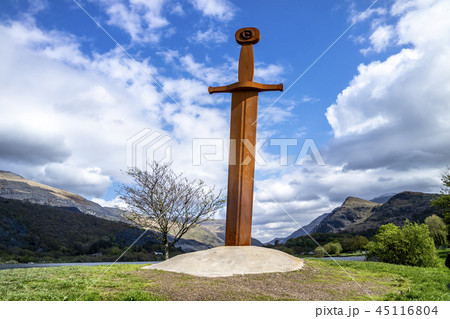 Iron sword in the stone at Llanberis in Snowdonia National Park in Wales Iron sword in the stone at Llanberis in Snowdonia National Park in Wales 45116804