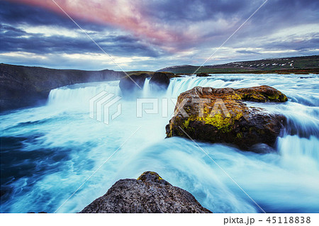 Godafoss waterfall at sunset, Iceland, Europe Godafoss waterfall at sunset, Iceland, Europe 45118838