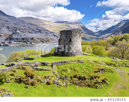 Aerial of Dolbadarn Castle at Llanberis in Snowdonia National Park in Wales Aerial of Dolbadarn Castle at Llanberis in Snowdonia National Park in Wales 45119155