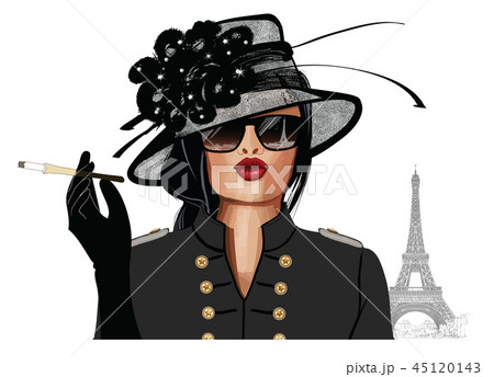 Woman with sunglasses and hat 45120143