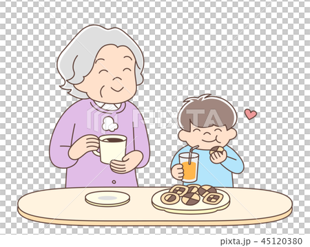 Coffee time _ grandma and grandson 1 45120380
