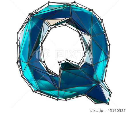 Capital latin letter Q in low poly style blue color isolated on white background 45120525