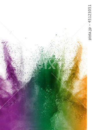 Multi color powder explosion  on white background. 45123051